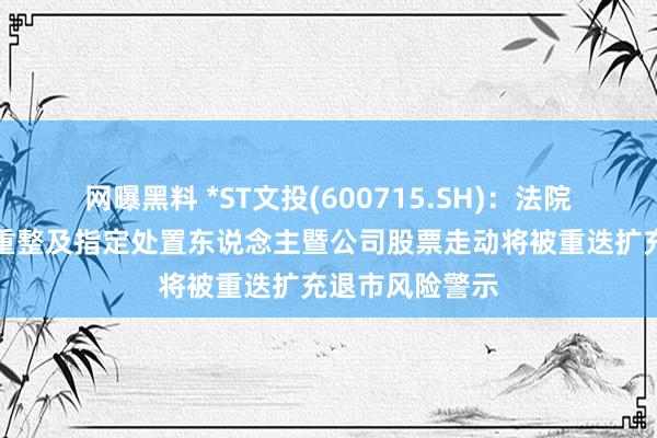 网曝黑料 *ST文投(600715.SH)：法院裁定受理公司重整及指定处置东说念主暨公司股票走动将被重迭扩充退市风险警示