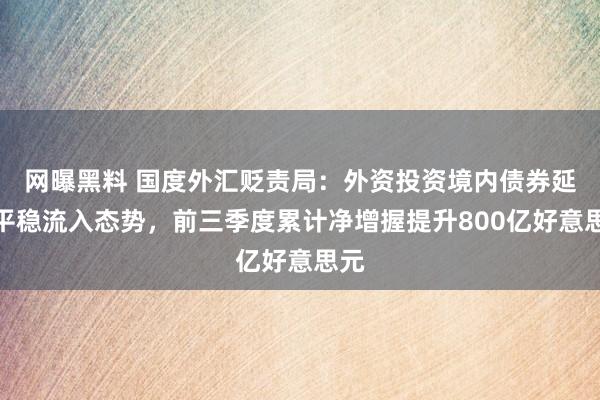 网曝黑料 国度外汇贬责局：外资投资境内债券延续平稳流入态势，前三季度累计净增握提升800亿好意思元