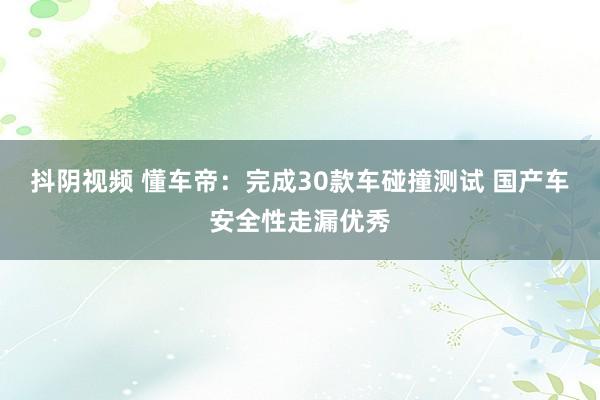 抖阴视频 懂车帝：完成30款车碰撞测试 国产车安全性走漏优秀