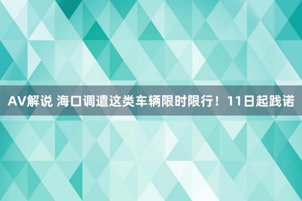 AV解说 海口调遣这类车辆限时限行！11日起践诺