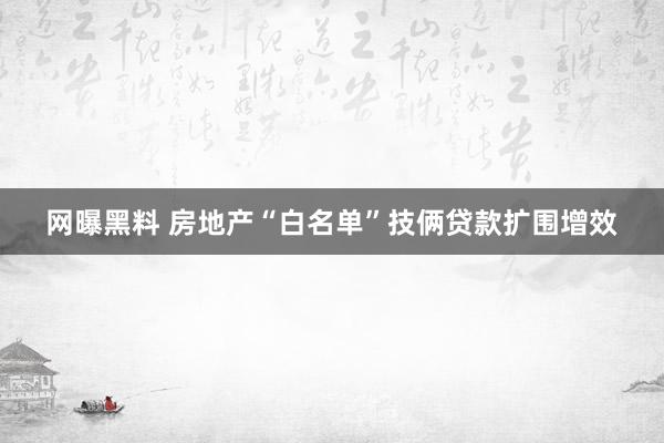 网曝黑料 房地产“白名单”技俩贷款扩围增效