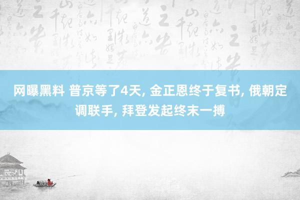 网曝黑料 普京等了4天， 金正恩终于复书， 俄朝定调联手， 拜登发起终末一搏