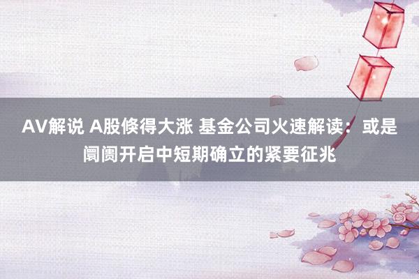 AV解说 A股倏得大涨 基金公司火速解读：或是阛阓开启中短期确立的紧要征兆