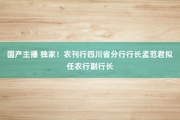 国产主播 独家！农刊行四川省分行行长孟范君拟任农行副行长