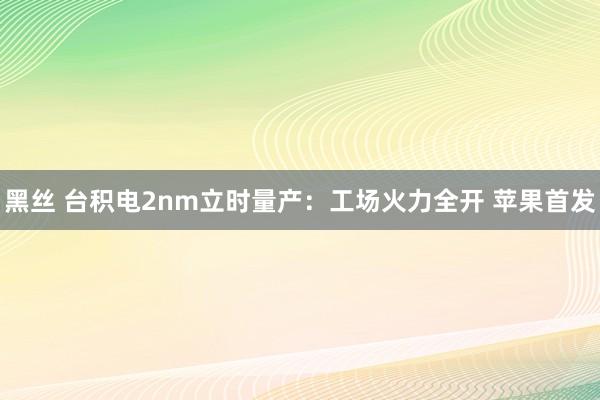 黑丝 台积电2nm立时量产：工场火力全开 苹果首发