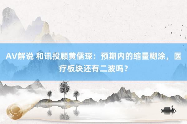 AV解说 和讯投顾黄儒琛：预期内的缩量糊涂，医疗板块还有二波吗？