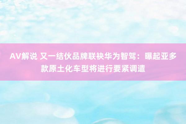 AV解说 又一结伙品牌联袂华为智驾：曝起亚多款原土化车型将进行要紧调遣