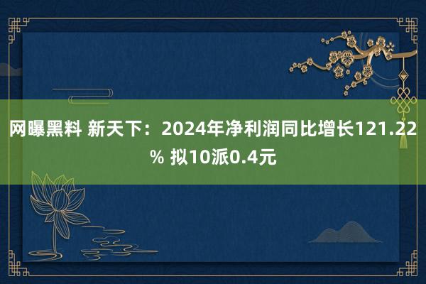 网曝黑料 新天下：2024年净利润同比增长121.22% 拟10派0.4元
